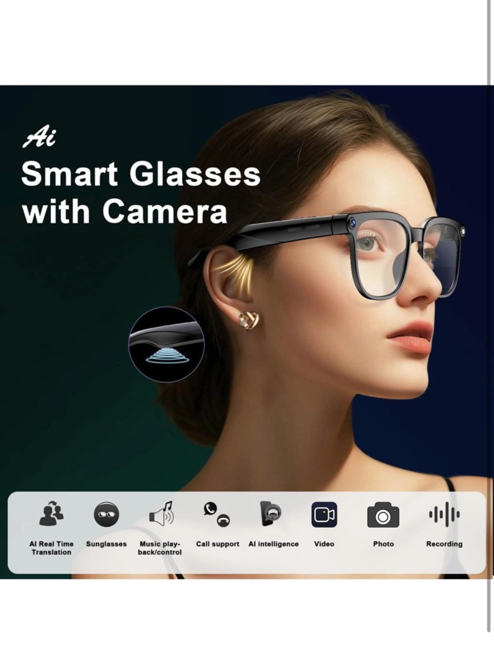 AI smart glasses with camera and audio 8MP HD camera glasses for men women - Picture 2 of 9